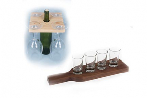 Sampling flights and wine glass carrier, elegant wood products